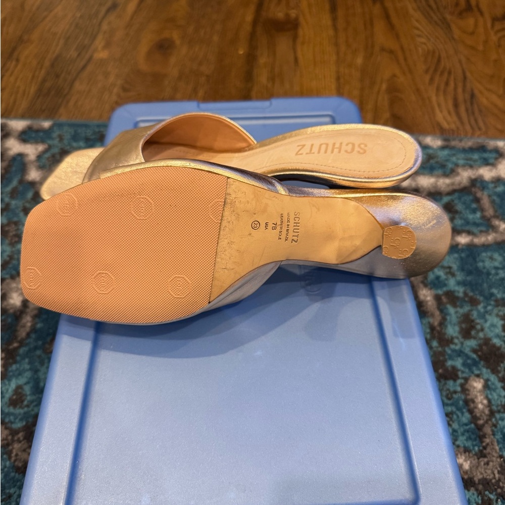 Schutz Gold Women's Slide Sandals - Picture 4 of 4